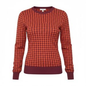 Kim Rogers 100% Cotton Houndstooth Sweater | Orange Burgundy | Women’s M